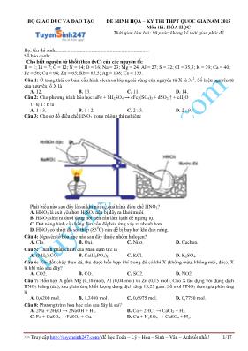 Đề minh họa  kỳ thi THPT quốc gia năm 2015 môn thi Hóa Học